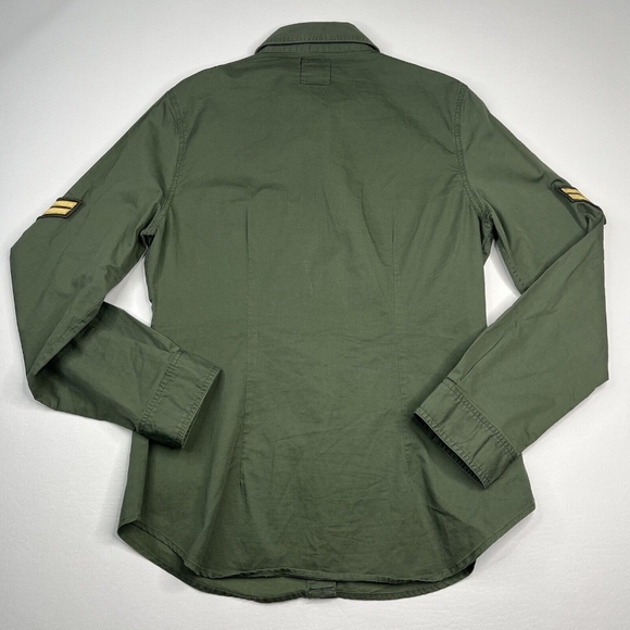 Olive Green Military Style Button Down with Sequined Pockets - Picture 2 of 4